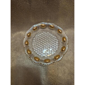 Vintage EAPG  Glass Gold Dot Coin Inlay With Gold Guilded Trim Trinket Dish